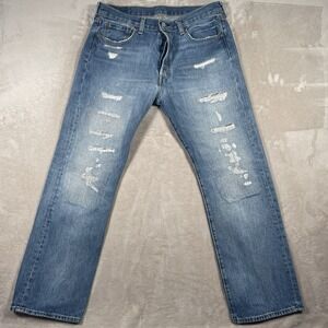 Levis 501 150th Anniversary Men's 35x32 Jeans Button Fly Light Wash Distressed